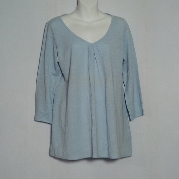 Eileen Fisher Size Medium Blue 100% Linen V Neck 3/4 Length Sleeve New NWOT - Picture 2 of 4